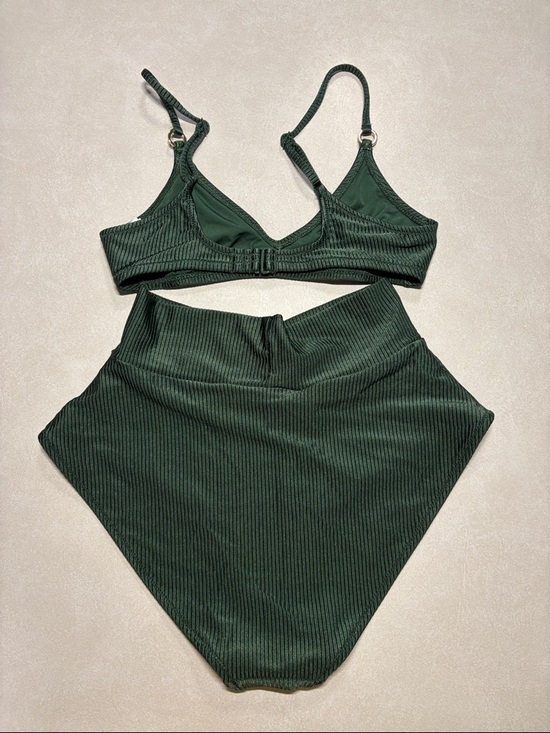 aerie Forest Green Ribbed High-Waist Bikini Set top XS bottom S - Picture 2 of 4